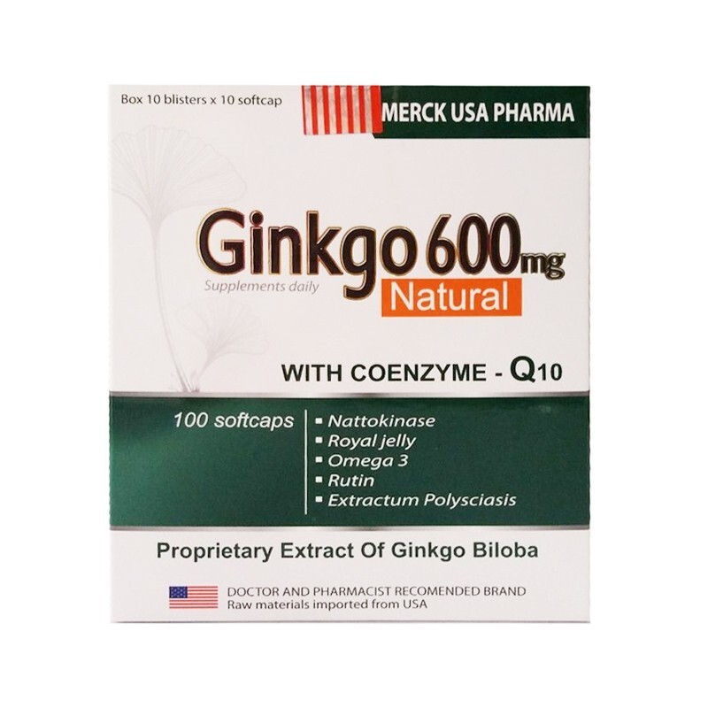 Ginkgo 600mg Natural Hộp 100 viên - Giúp tan huyết khối