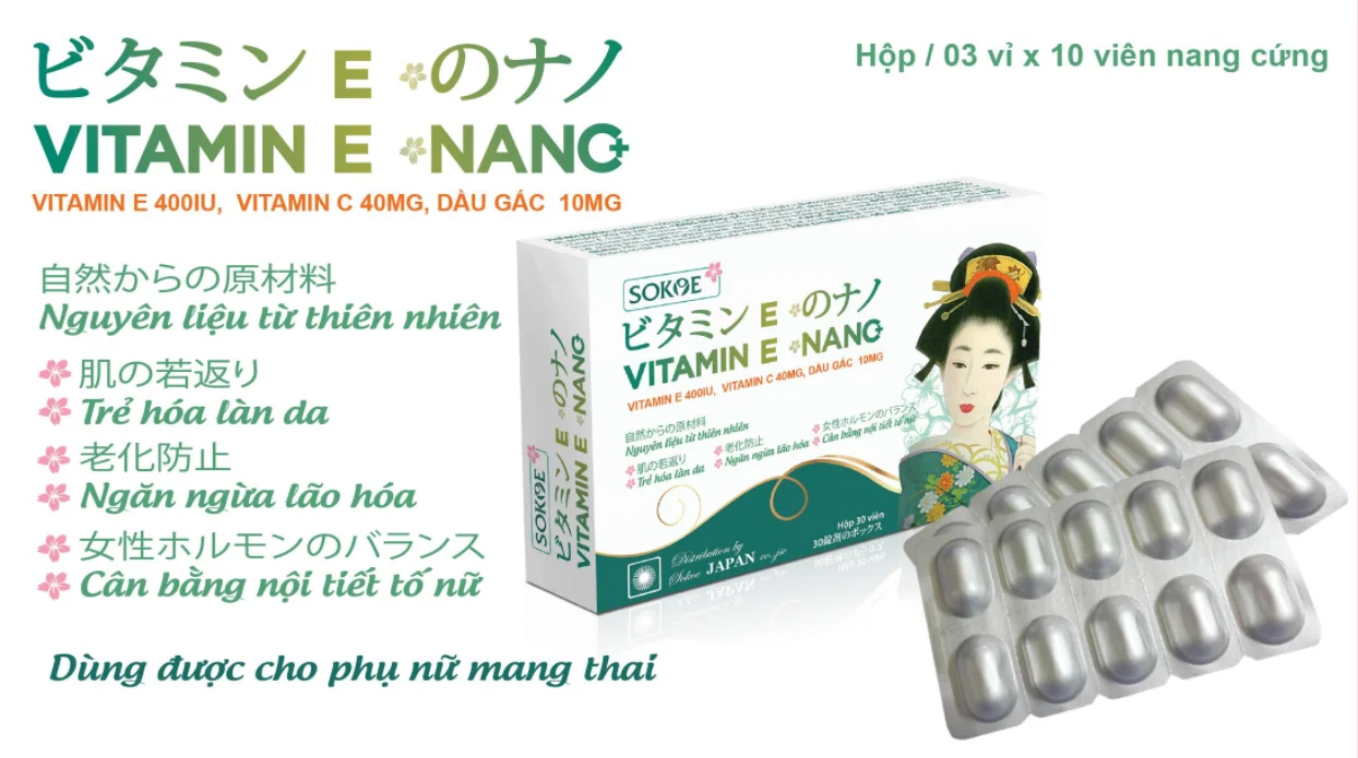 Vitamin E Nano Hộp 30 Viên - Hạn Chế Lão Hóa Da, Sáng Mịn Da