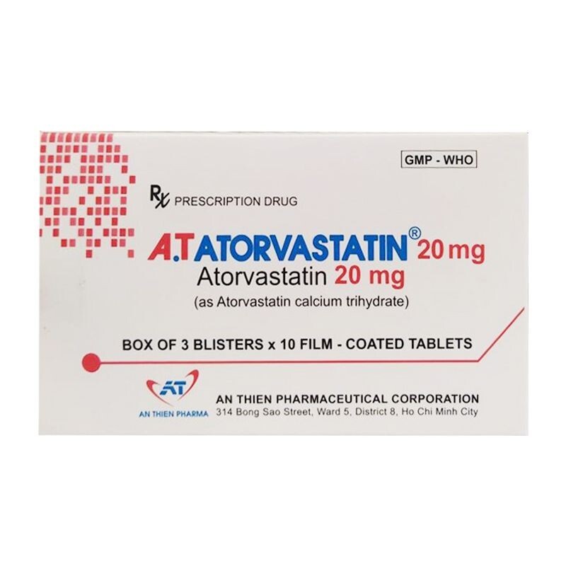 A.T Atorvastatin 20 Hộp 30 Viên - Thuốc Hạ Mỡ Máu A.T Atorvastatin 20 Hộp 30 Viên - Thuốc Hạ Mỡ Máu
