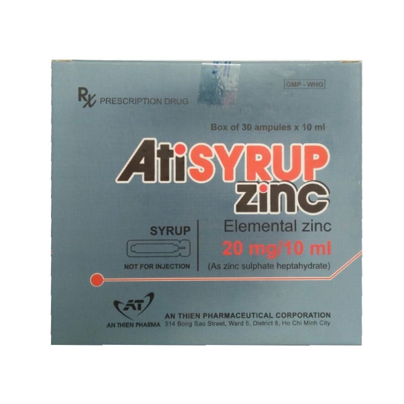 Atisyrup Zinc Hộp 20 Ống - Bổ Sung Kẽm, Trị Thiếu Kẽm
