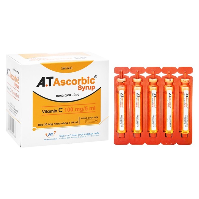 A.T Ascorbic Syrup Hộp 30 Ống 10ml - Siro Bổ Sung Vitamin C A.T Ascorbic Syrup Hộp 30 Ống 10ml - Siro Bổ Sung Vitamin C